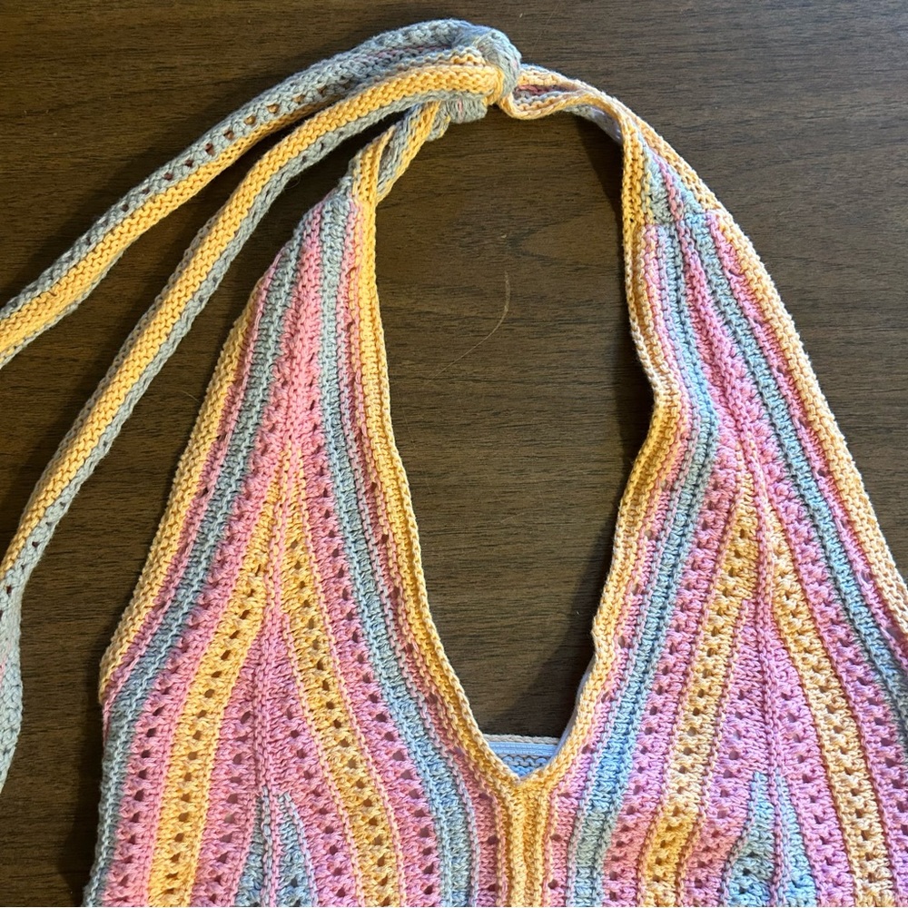 Hollister Crochet Halter Women Medium Top Festival Rainbow Knit Boho NWT - Picture 3 of 9
